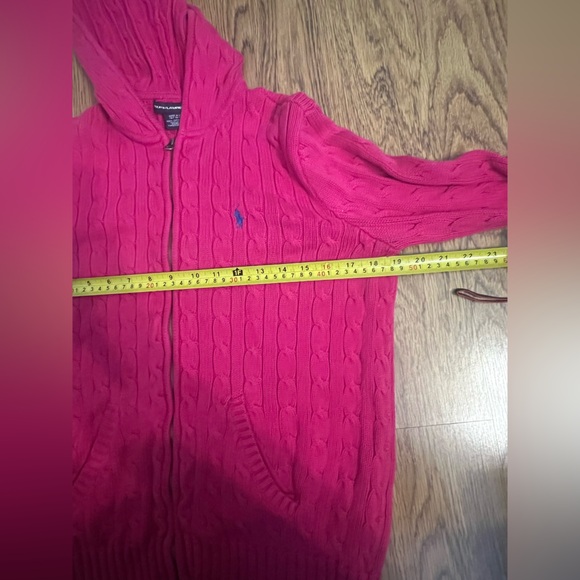 Ralph Lauren sport knit zip jacket hooded hoodie chic preppy boho pink vibrant L - Picture 6 of 6